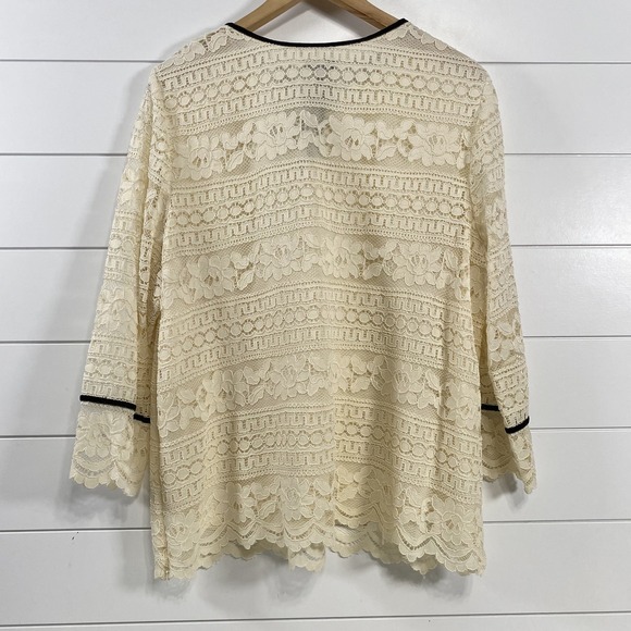 Talbots Womens Layered Lace Velvet Trim Keyhole Ruffle Blouse sz XL Ivory Classy - Picture 6 of 14